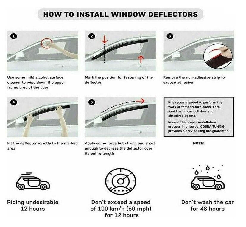 Wind Rain Deflectors LH & RH (2 pcs) For FORD TRANSIT TOURNEO CUSTOM 2012-2024