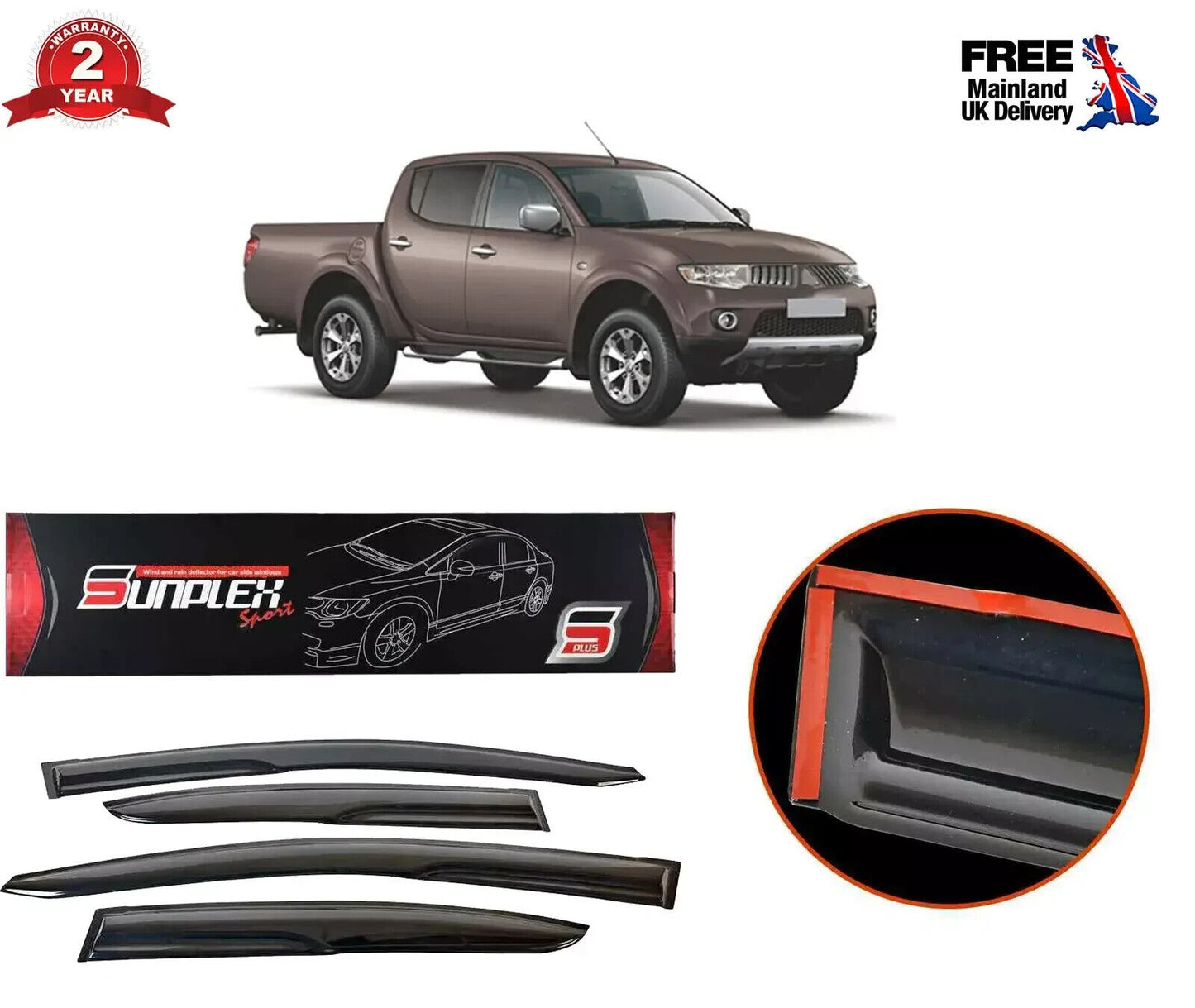 Wind Rain Deflectors LH & RH (4 pcs) For Mitsubishi L200 Triton 2015-2019