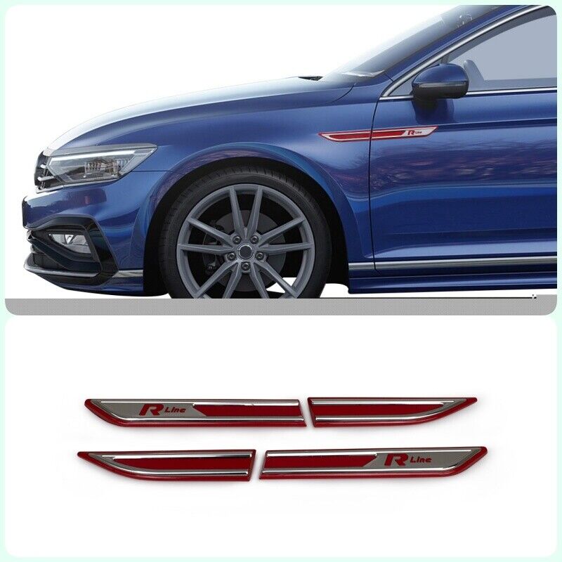 Red Chrome Fender Side Strip Covers 4Pcs Steel For VW PASSAT B8 R-Line 2014-2023
