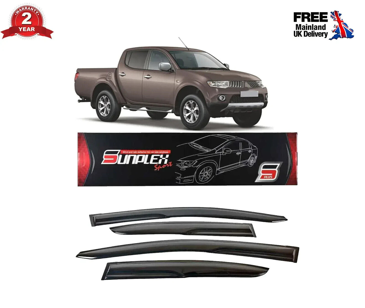 Wind Rain Deflectors LH & RH (4 pcs) For Mitsubishi L200 Triton 2015-2019