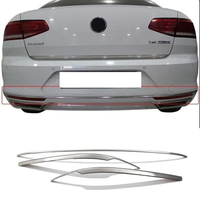 Chrome Rear Bumper Trim Streamer 3Pcs S. Steel FOR VW Passat B8 B8.5 2014-2023