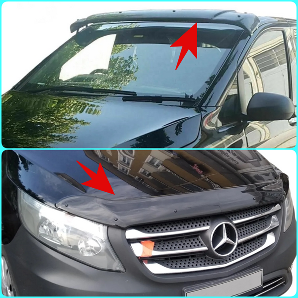 Sun Visor and Bug Guard Solid Black Acrylic For MERCEDES VITO W447 2014-2024