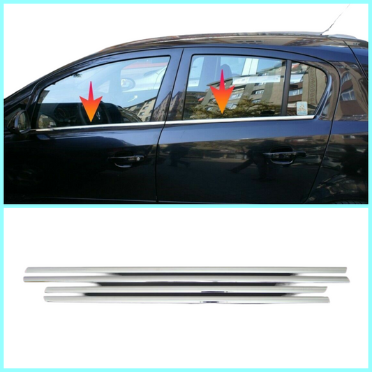 Chrome Windows Frame Trim Cover 4Dr 4Pcs For Vauxhall Opel Corsa D 06-2015