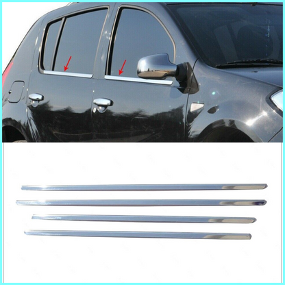 Chrome Windows Frame Trim Cover 4Door 4Pcs S.Steel For Dacia Sandero 2008-2012