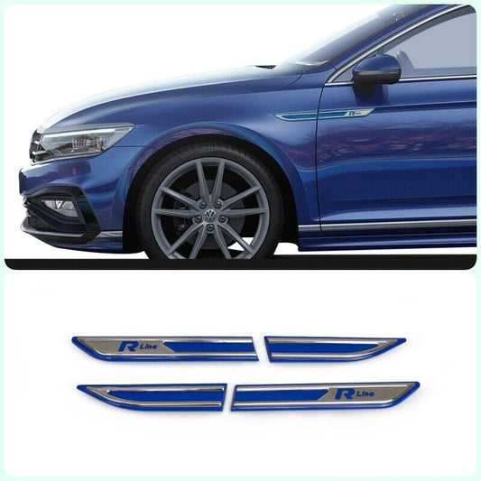 Chrome Fender Side Strip Covers 4Pcs For VW PASSAT B8 R-Line Saloon (Blue)