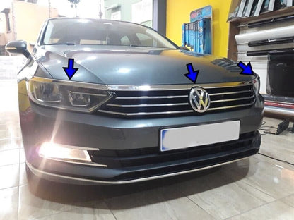 Chrome Front Head Light Upper Trims 3pcs S.Steel FOR VW Passat B8 B8.5 2014-2023