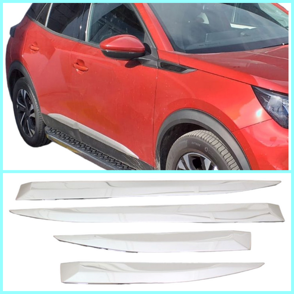 Chrome Side Door Streamers 4 Pc Stainless Steel For Peugeot 2008 II 2019-2024