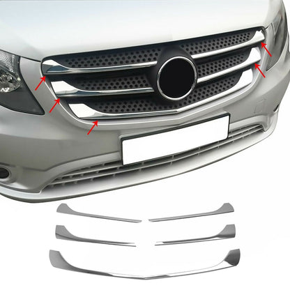 Chrome Front Grill Streamer 5 Pcs S.Steel For Mercedes Vito W447 2014-2020