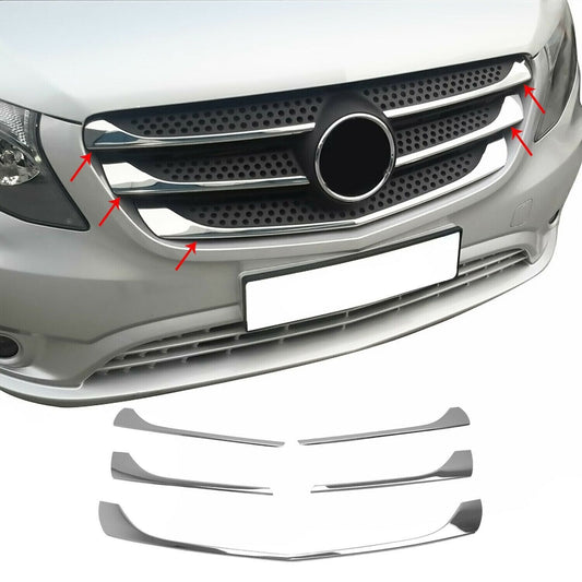 Chrome Front Grill Streamer 5 Pcs S.Steel For Mercedes Vito W447 2014-2020