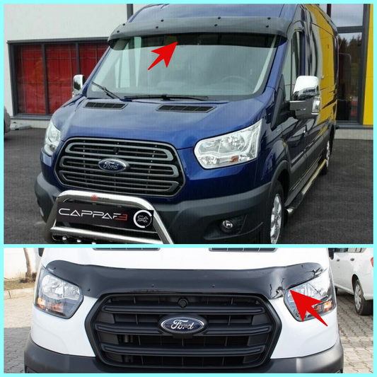 Sun Visor and Bug Guard Solid Black Acrylic For FORD TRANSIT MK8 2019-2023