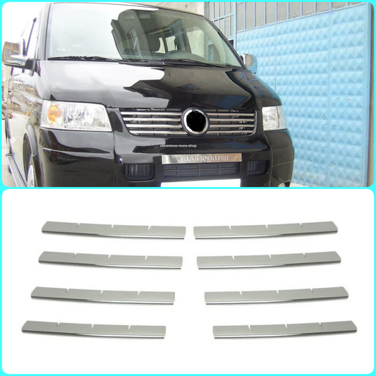 Chrome Front Grill streamer 8 Pcs S. Steel For VW T5 Transporter 2003-2009